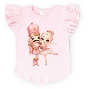 Pink Nutcracker Ballerina - Flutter Sleeve Graphic T-Shirt