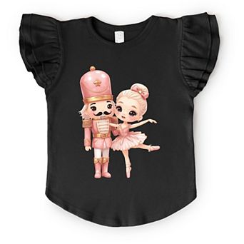 Pink Nutcracker Ballerina - Flutter Sleeve Graphic T-Shirt