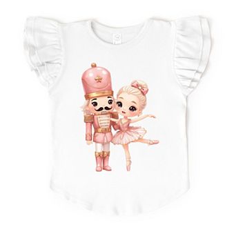 Pink Nutcracker Ballerina - Flutter Sleeve Graphic T-Shirt