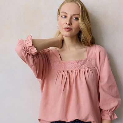 Women's LC Lauren Conrad Lace Trim Square Neck Peasant Top