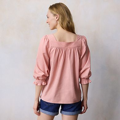 Women’s LC Lauren Conrad Lace Trim Square Neck Peasant Top