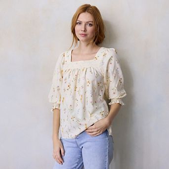 Women’s LC Lauren Conrad Lace Trim Square Neck Peasant Top