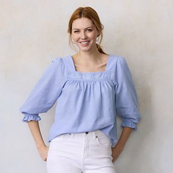 Women’s LC Lauren Conrad Lace Trim Square Neck Peasant Top