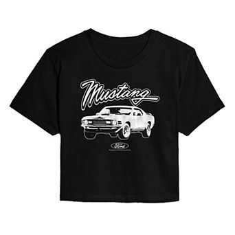 Juniors' Ford Mustang Cropped Graphic Tee