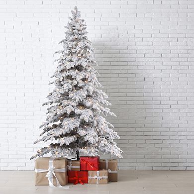 7 Ft Tall Holland Snow PE Fir Tree with 400 Soft White T5 LED Lights, Foot Pedal & Quick Shape