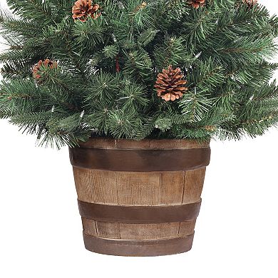 4 Ft Tall Whiskey Barrel Potted Christmas Tree with Soft White T5 LED Lights