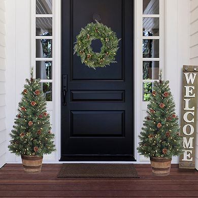 4 Ft Tall Whiskey Barrel Potted Christmas Tree with Soft White T5 LED Lights