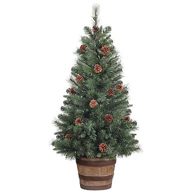 4 Ft Tall Whiskey Barrel Potted Christmas Tree with Soft White T5 LED Lights