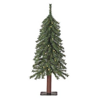 Artificial Mountain Fir Tree - Pre-Lit Artificial Christmas Tree with Wood Trunk