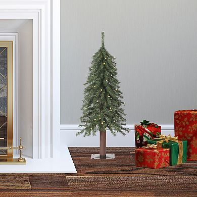 Artificial Mountain Fir Tree - Pre-Lit Artificial Christmas Tree with Wood Trunk