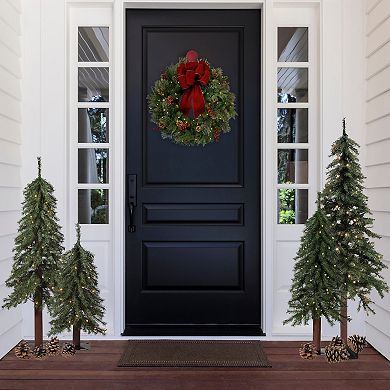 Artificial Mountain Fir Tree - Pre-Lit Artificial Christmas Tree with Wood Trunk