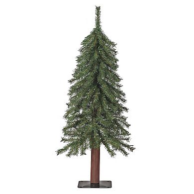 Artificial Mountain Fir Tree - Pre-Lit Artificial Christmas Tree with Wood Trunk