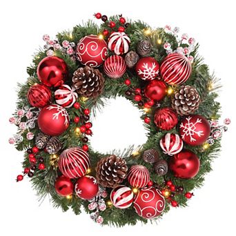 26 Inch Holiday Times Wreath with 30 Soft White LED Lights and Timer