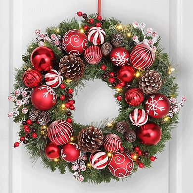 26 Inch Holiday Times Wreath with 30 Soft White LED Lights and Timer