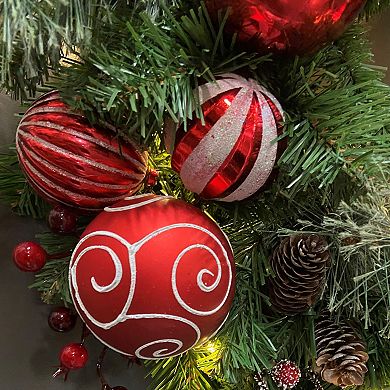26 Inch Holiday Times Wreath with 30 Soft White LED Lights and Timer