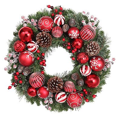 26 Inch Holiday Times Wreath with 30 Soft White LED Lights and Timer