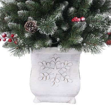 4.5 Ft Frosted Ithica Pine Potted Christmas Tree with 130 Soft White C3 LED Lights