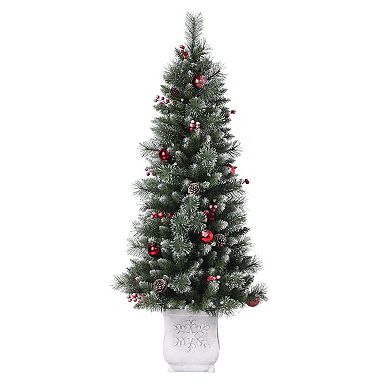 4.5 Ft Frosted Ithica Pine Potted Christmas Tree with 130 Soft White C3 LED Lights