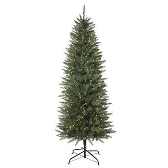 6.5 Ft Tall Dumont Slim Christmas Tree with 400 Soft White T5 LED Lights and Foot Pedal Control