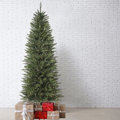 6.5 Ft Tall Dumont Slim Christmas Tree with 400 Soft White T5 LED Lights and Foot Pedal Control