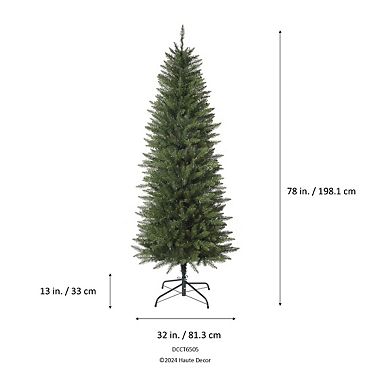 6.5 Ft Tall Dumont Slim Christmas Tree with 400 Soft White T5 LED Lights and Foot Pedal Control