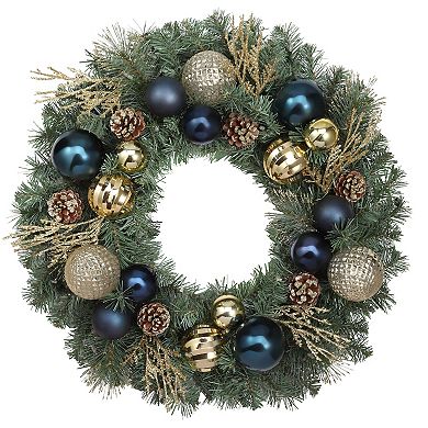 24 Inch Sutton Place Christmas Wreath with 30 Soft White LED Lights and Timer