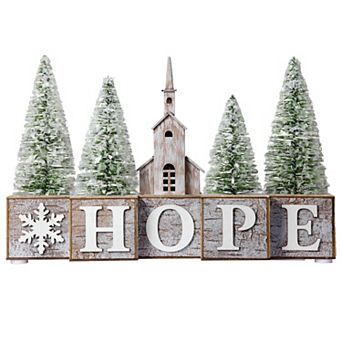 Christmas HOPE LED Pre-Lit Tabletop Decorative Wood Blocks