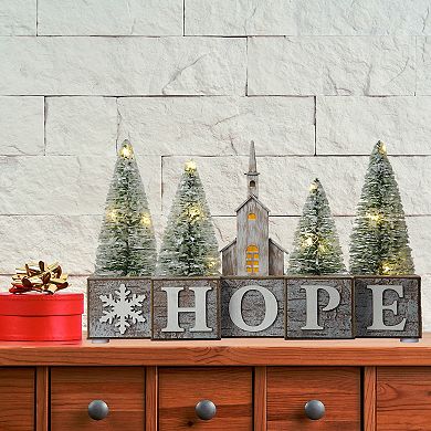 Christmas HOPE LED Pre-Lit Tabletop Decorative Wood Blocks