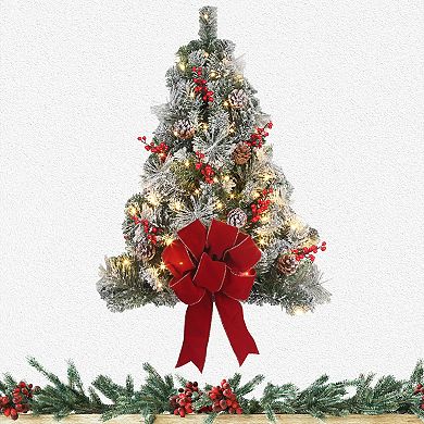 28 Inch Flocked Prelit Christmas Wall Tree