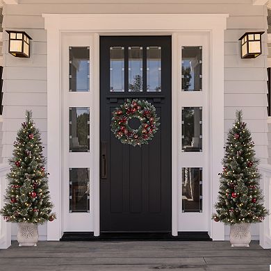 24 Inch Frosted Ithica Pine Wreath with 30 Soft White LED Lights and Timer