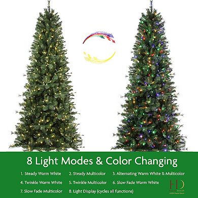 7.5 Ft Grand Bank PE Slim Christmas Tree with 600 with 8 Function Color Changing T5 LED Lights