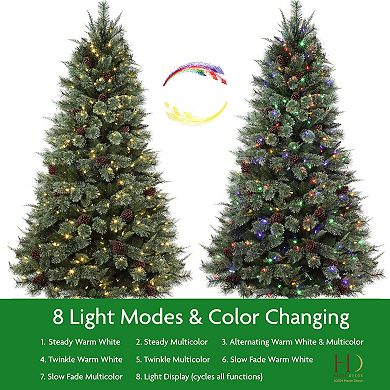 7 Ft Tall Cypress Cashmere with 500 8-Function, Color Changing T5 LED Lights and Real Pine Cones