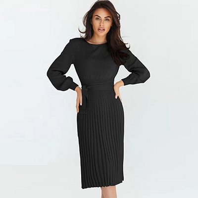 black long sleeve bodycon dress midi Off Shoulder Lace Up Front Lantern Sleeve Dress – Parthea Fashion main image 1
