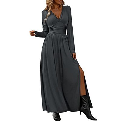 knee length dresses for ladies Tova Black High-Neck Long-Sleeve Maxi Dress – Club L London main image 0