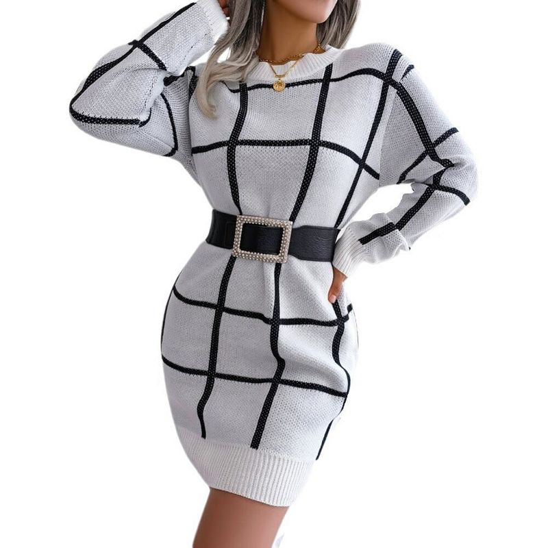 long sleeve knit dress vintage Women's Comfy Casual Neck Top Pullover Sweater White L Reclaimed vintage