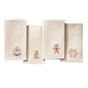 Elrene Home Fashions Gingerbread Bliss Embroidered Cotton Napkins, 17"x17", Set of 4
