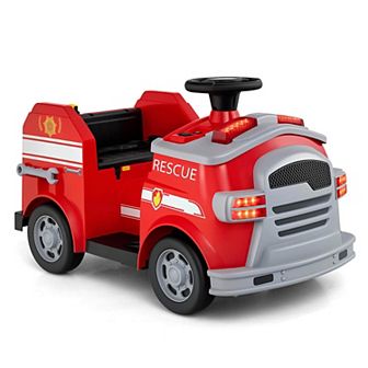 Costway 12V Kids Ride on Fire Truck Toddler Fire Toy Car with Shovel & Wrench Black/Green/Red