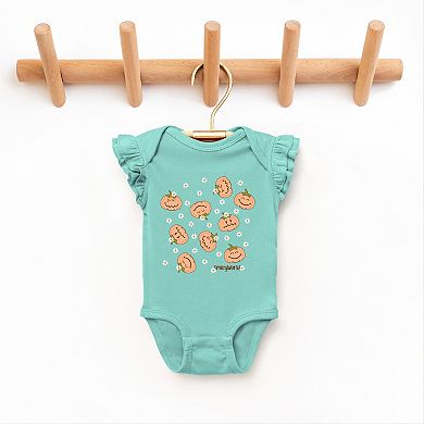 SmileyWorld Pumpkin Collage Daisies - Baby Flutter Sleeve Bodysuit