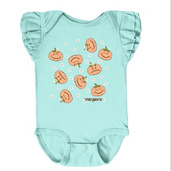 SmileyWorld Pumpkin Collage Daisies - Baby Flutter Sleeve Bodysuit