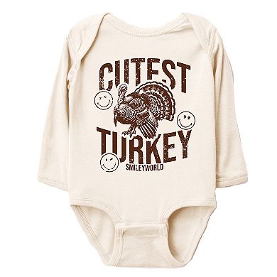 SmileyWorld Cutest Turkey Distressed - Baby Long Sleeve Bodysuit