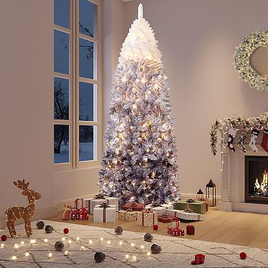 Garvee 6Ft Prelit Pencil Christmas Tree - White/Purple Ombre, 230 LEDs, Flocked Branches