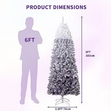 Garvee 6Ft Prelit Pencil Christmas Tree - White/Purple Ombre, 230 LEDs, Flocked Branches