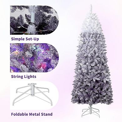 Garvee 6Ft Prelit Pencil Christmas Tree - White/Purple Ombre, 230 LEDs, Flocked Branches