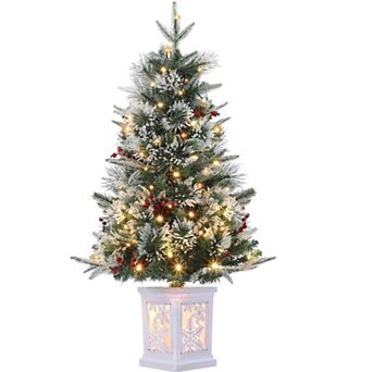 Garvee 3ft Pre-Lit Snow Christmas Tree -Snow Flocked Xmas Tree with Snowflake Base, 78 LEDs, Timer