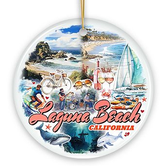 Laguna Beach Artistic Christmas Ornament, California Coastal Seaside Souvenir and Gift (Circle)