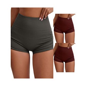 3 Packs Women's High Waist Slimming Waist Hip Lifter Control Workout Sport Running Shorts