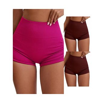 3 Packs Women's High Waist Slimming Waist Hip Lifter Control Workout Sport Running Shorts