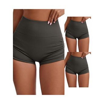 3 Packs Women's High Waist Slimming Waist Hip Lifter Control Workout Sport Running Shorts
