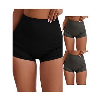 3 Packs Women's High Waist Slimming Waist Hip Lifter Control Workout Sport Running Shorts