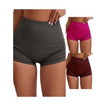3 Packs Women's High Waist Slimming Waist Hip Lifter Control Workout Sport Running Shorts